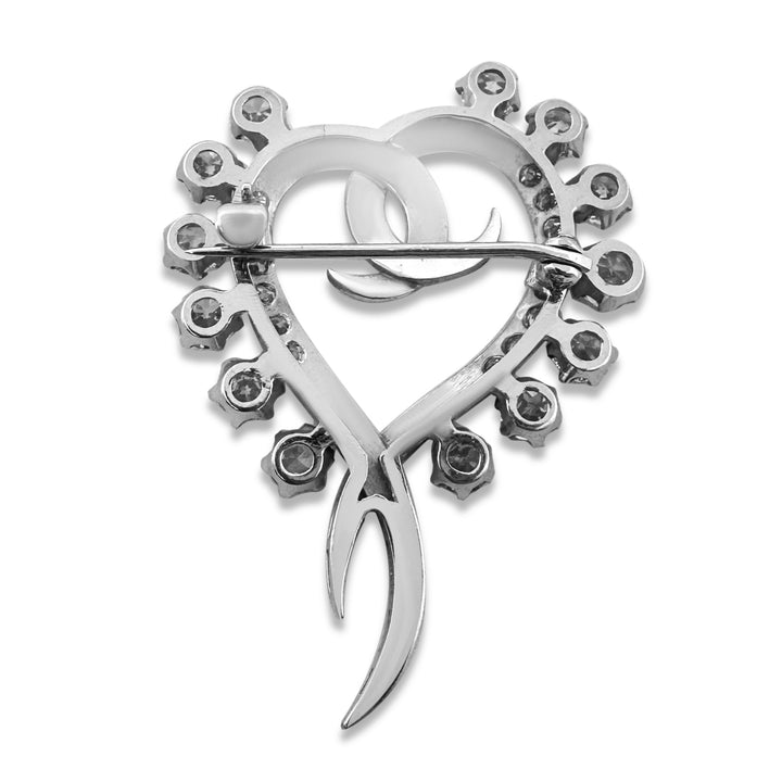 Vintage 2.11ctw Old European Cut Natural Diamond Heart Brooch in Platinum