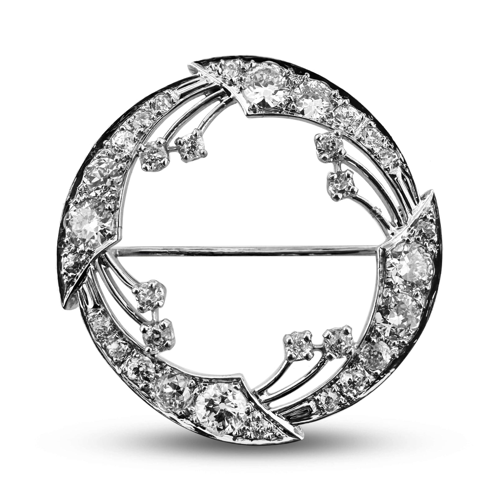 Vintage 2ctw Old European Cut Natural Diamond Pinwheel Brooch in Platinum