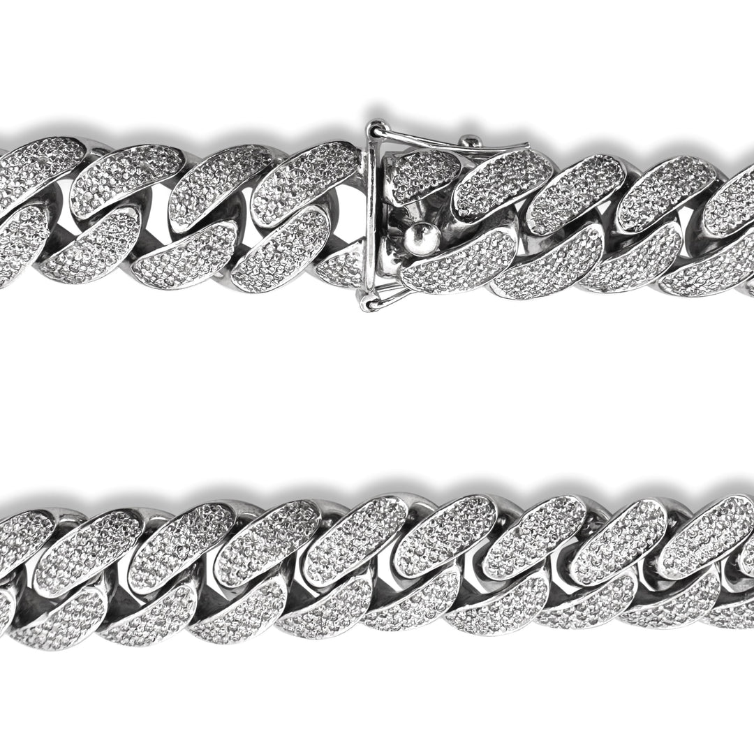 13ctw Round Brilliant Lab-Grown Diamond 15mm Cuban Chain Necklace in 14k White Gold