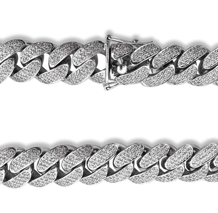 13ctw Round Brilliant Lab-Grown Diamond 15mm Cuban Chain Necklace in 14k White Gold