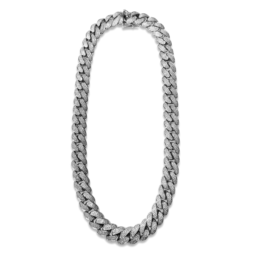 13ctw Round Brilliant Lab-Grown Diamond 15mm Cuban Chain Necklace in 14k White Gold