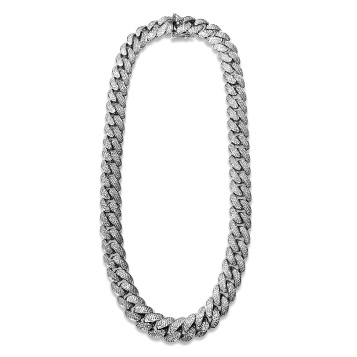 13ctw Round Brilliant Lab-Grown Diamond 15mm Cuban Chain Necklace in 14k White Gold