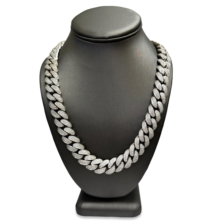 13ctw Round Brilliant Lab-Grown Diamond 15mm Cuban Chain Necklace in 14k White Gold