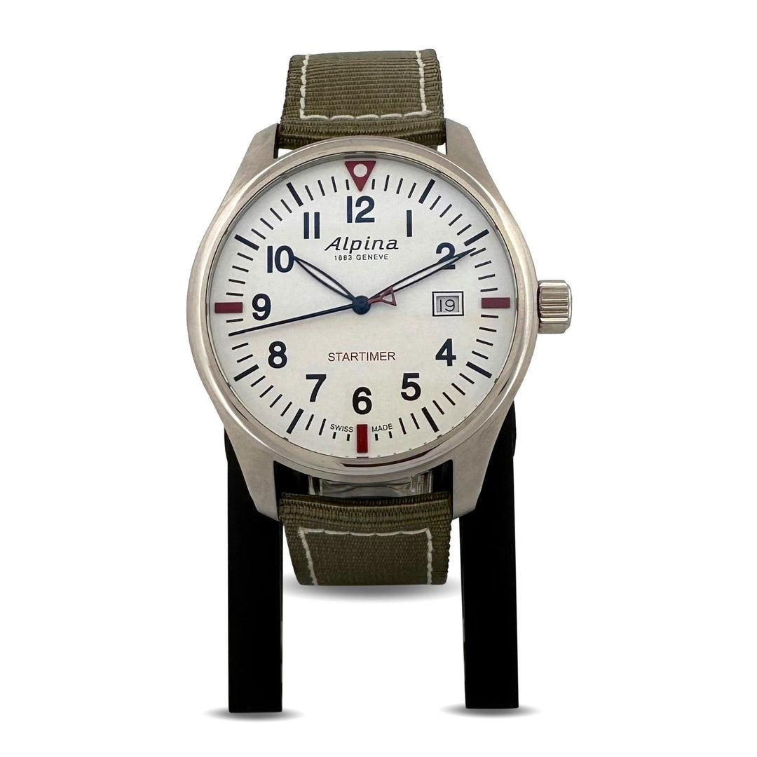 Alpina Startimer 42mm Stainless Steel on Green Strap Watch with Box & Papers
