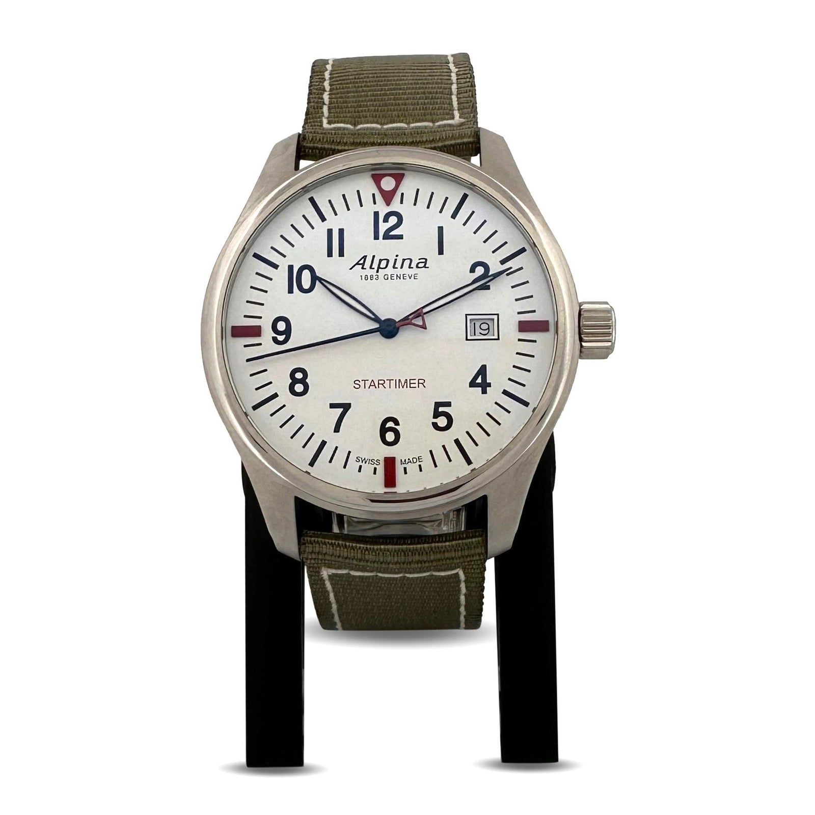 Alpina Startimer 42mm Stainless Steel on Green Strap Watch with Box & Papers