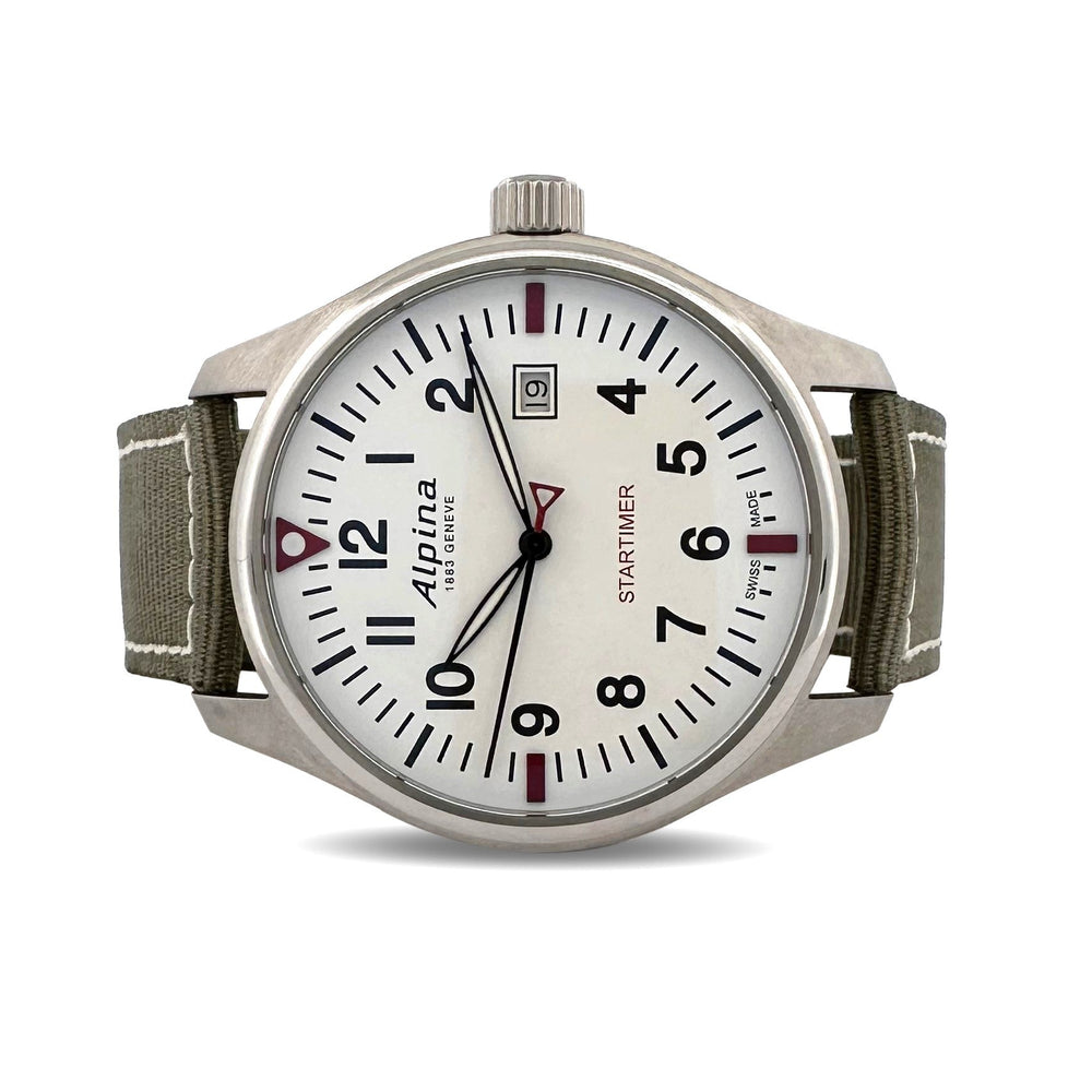 Alpina Startimer 42mm Stainless Steel on Green Strap Watch with Box & Papers
