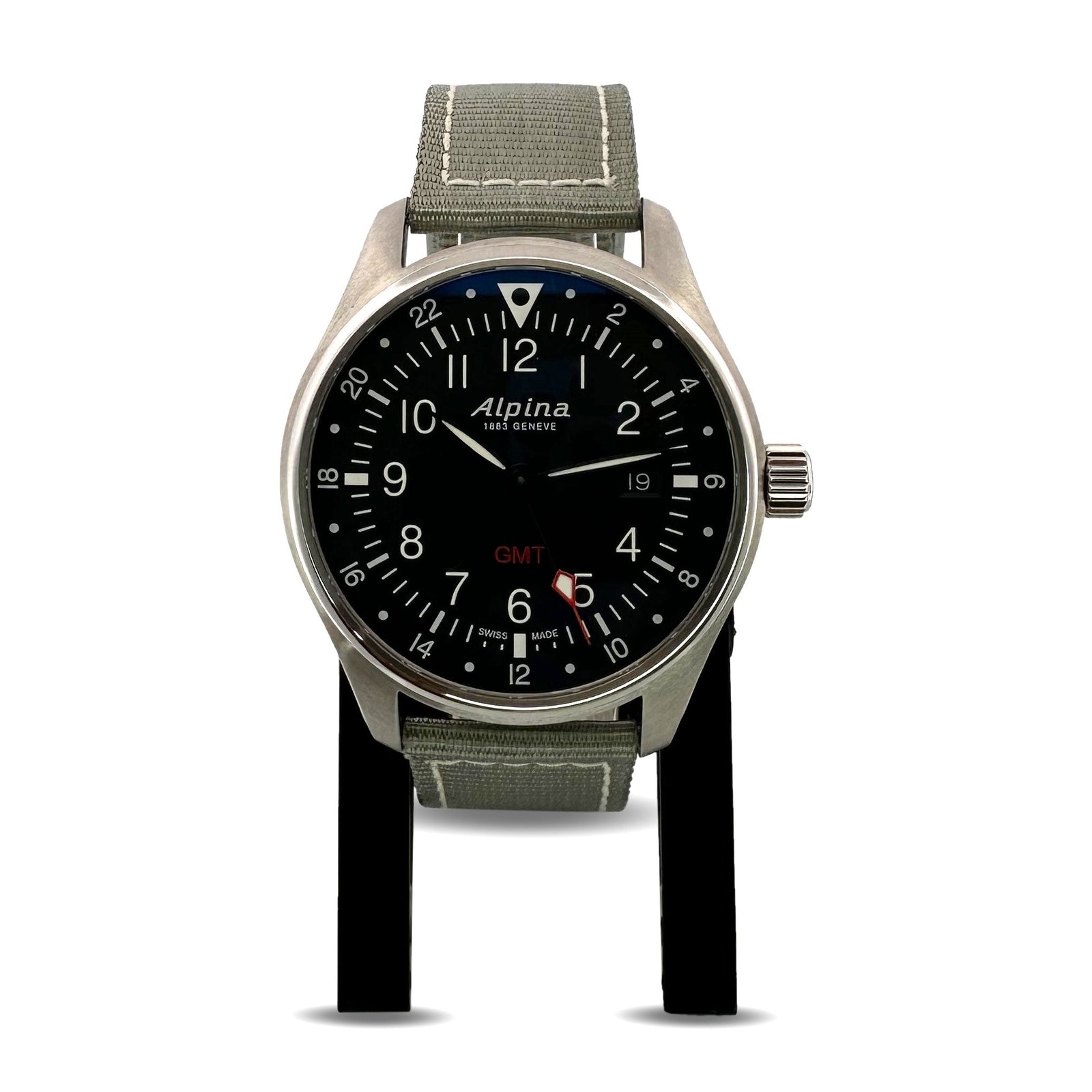 Alpina Startimer GMT 42mm Stainless Steel on Green Strap Watch with Box & Papers