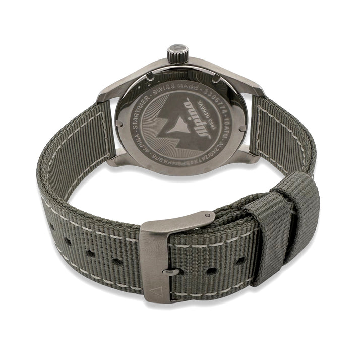 Alpina Startimer GMT 42mm Stainless Steel on Green Strap Watch with Box & Papers