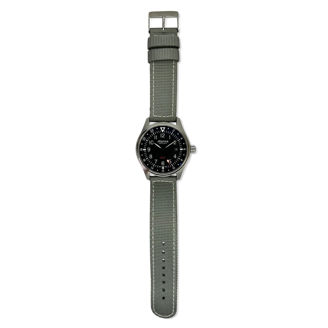 Alpina Startimer GMT 42mm Stainless Steel on Green Strap Watch with Box & Papers