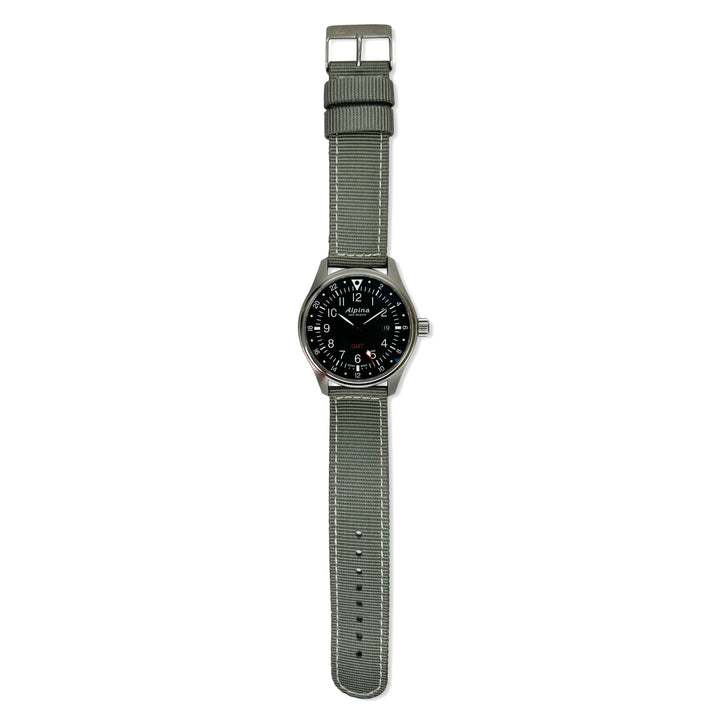 Alpina Startimer GMT 42mm Stainless Steel on Green Strap Watch with Box & Papers