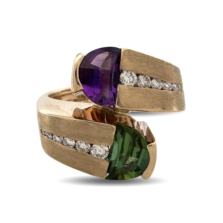 Amethyst, Peridot & Diamond Cocktail Ring in 18k Yellow Gold by Scottsdale Designer Cornelis Hollander