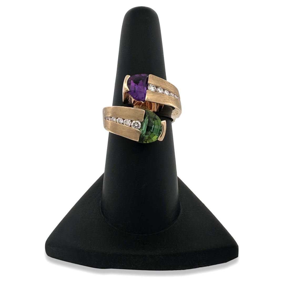 Amethyst, Peridot & Diamond Cocktail Ring in 18k Yellow Gold by Scottsdale Designer Cornelis Hollander