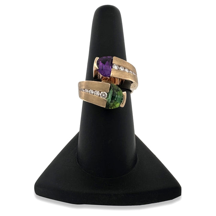 Amethyst, Peridot & Diamond Cocktail Ring in 18k Yellow Gold by Scottsdale Designer Cornelis Hollander