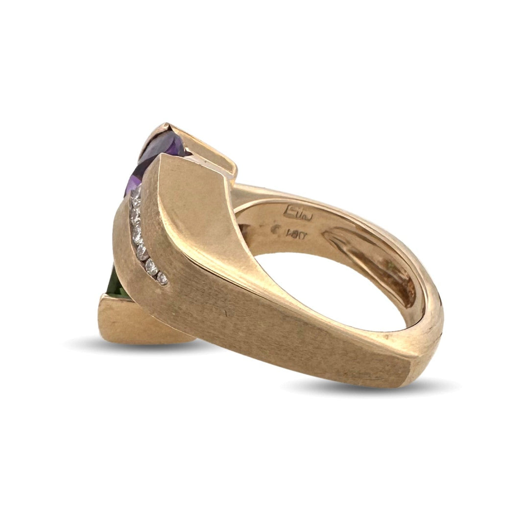 Amethyst, Peridot & Diamond Cocktail Ring in 18k Yellow Gold by Scottsdale Designer Cornelis Hollander