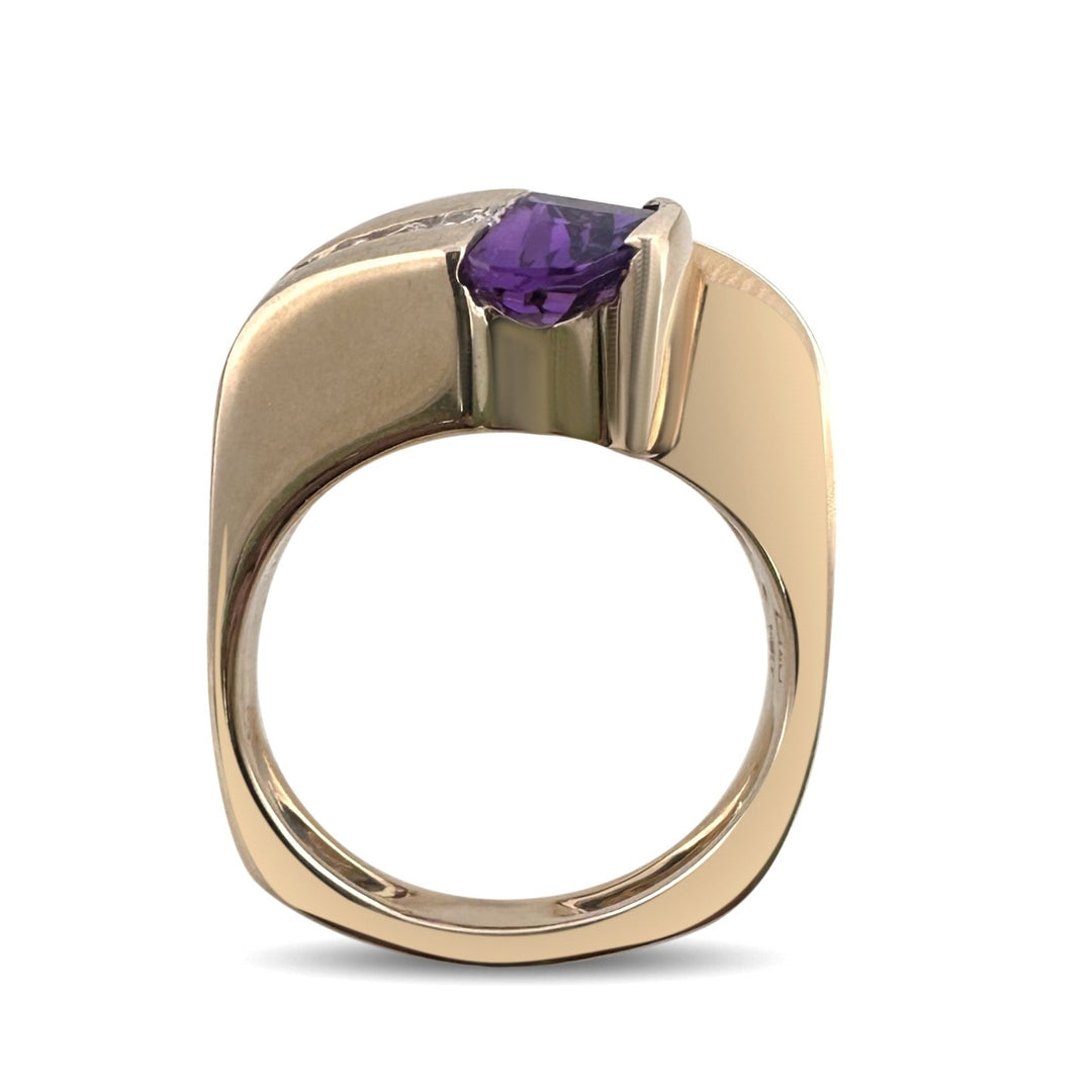Amethyst, Peridot & Diamond Cocktail Ring in 18k Yellow Gold by Scottsdale Designer Cornelis Hollander