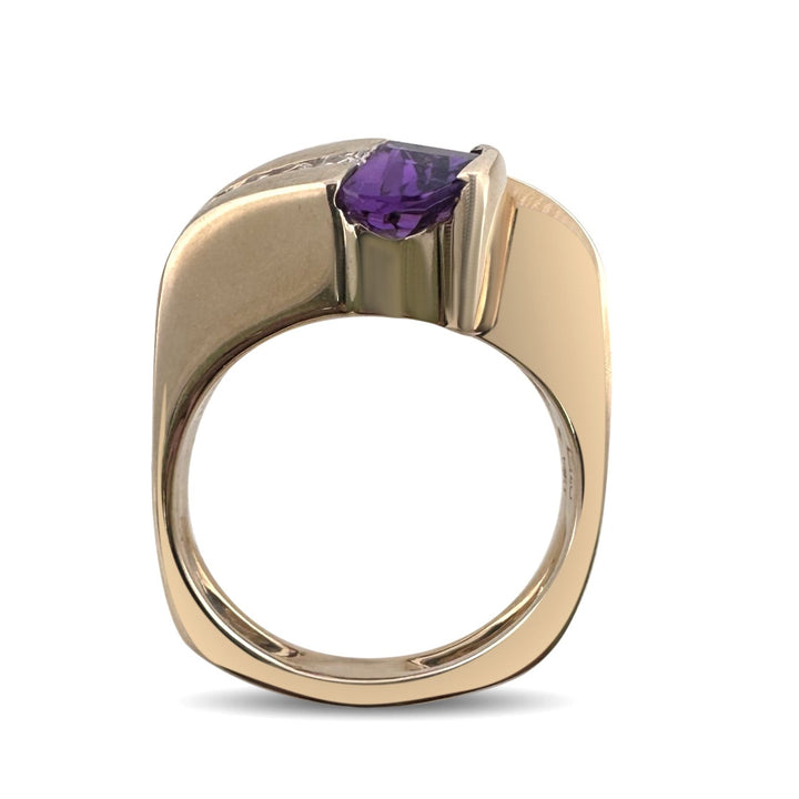 Amethyst, Peridot & Diamond Cocktail Ring in 18k Yellow Gold by Scottsdale Designer Cornelis Hollander