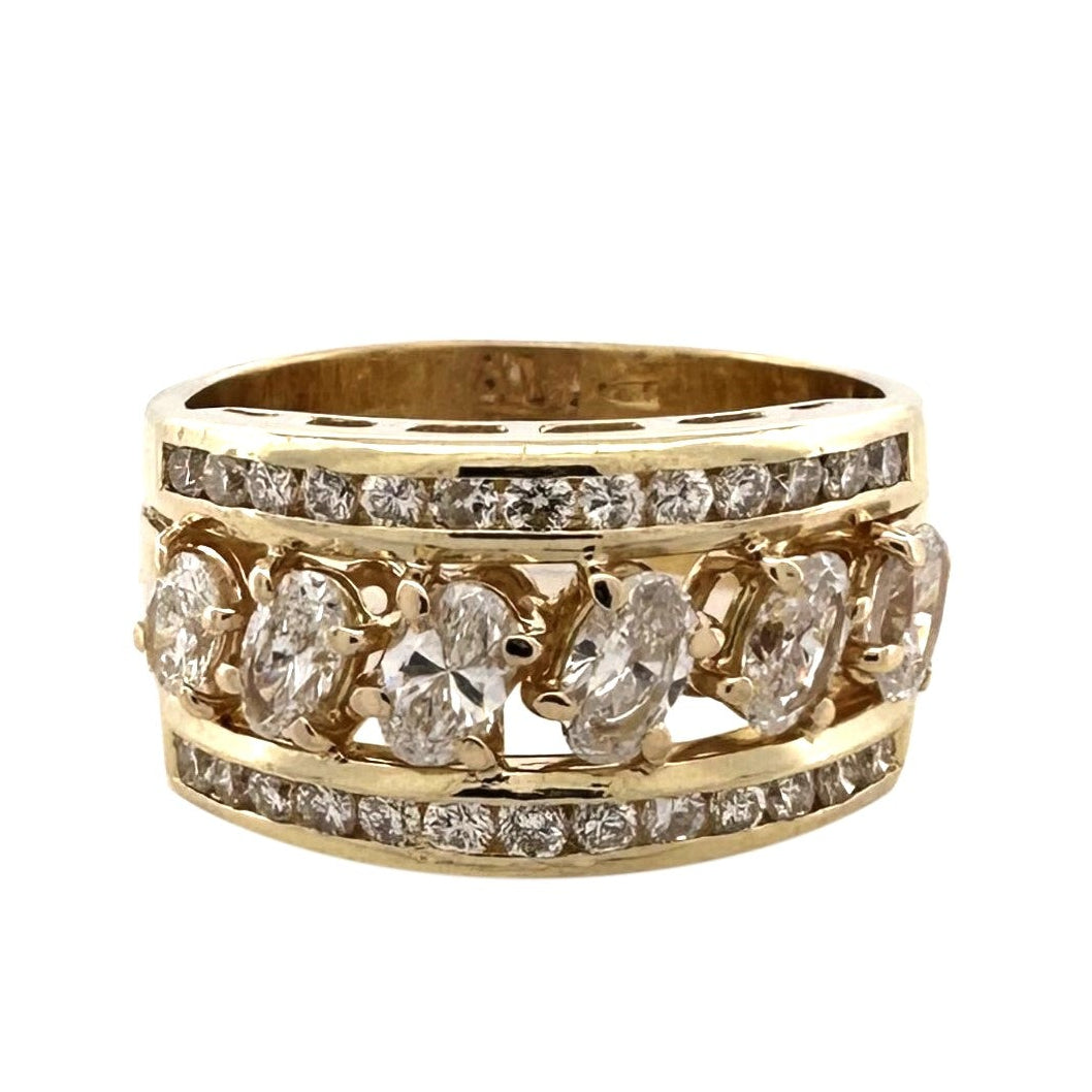 1.50ctw Oval & Round Brilliant Diamond Diagonal Cocktail Ring in 18k Yellow Gold