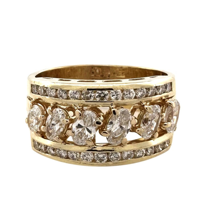 1.50ctw Oval & Round Brilliant Diamond Diagonal Cocktail Ring in 18k Yellow Gold