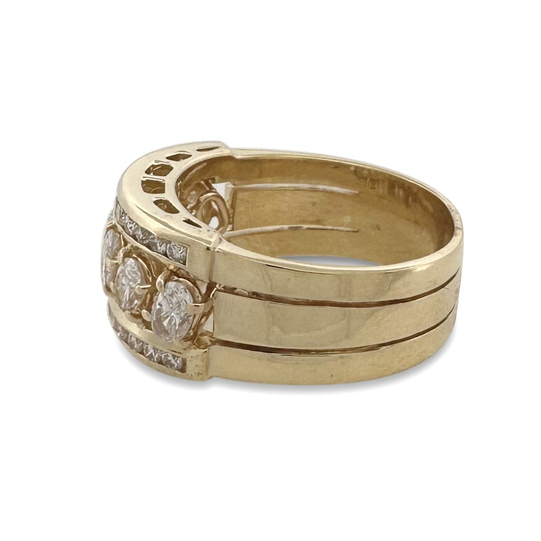 1.50ctw Oval & Round Brilliant Diamond Diagonal Cocktail Ring in 18k Yellow Gold