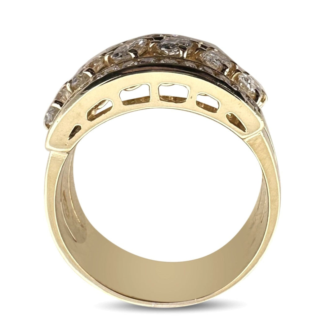 1.50ctw Oval & Round Brilliant Diamond Diagonal Cocktail Ring in 18k Yellow Gold