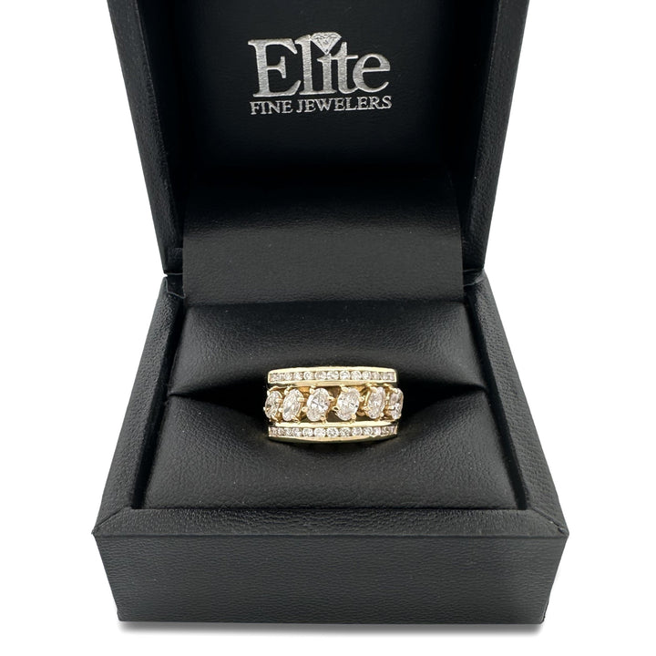 1.50ctw Oval & Round Brilliant Diamond Diagonal Cocktail Ring in 18k Yellow Gold