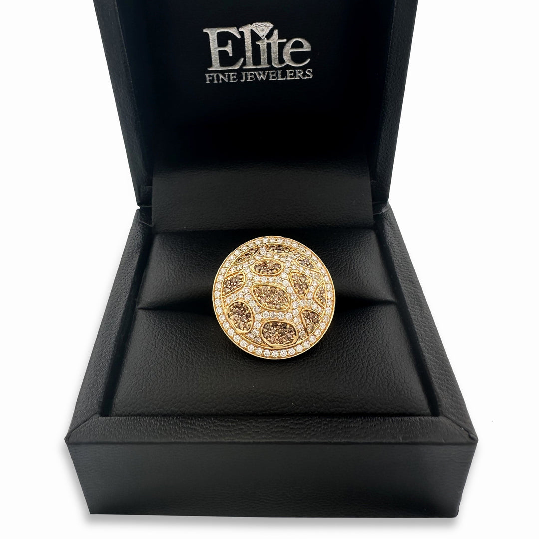 0.50ctw Brown and Colorless Round Brilliant Diamond Leopard Cocktail Ring in 14k Yellow Gold