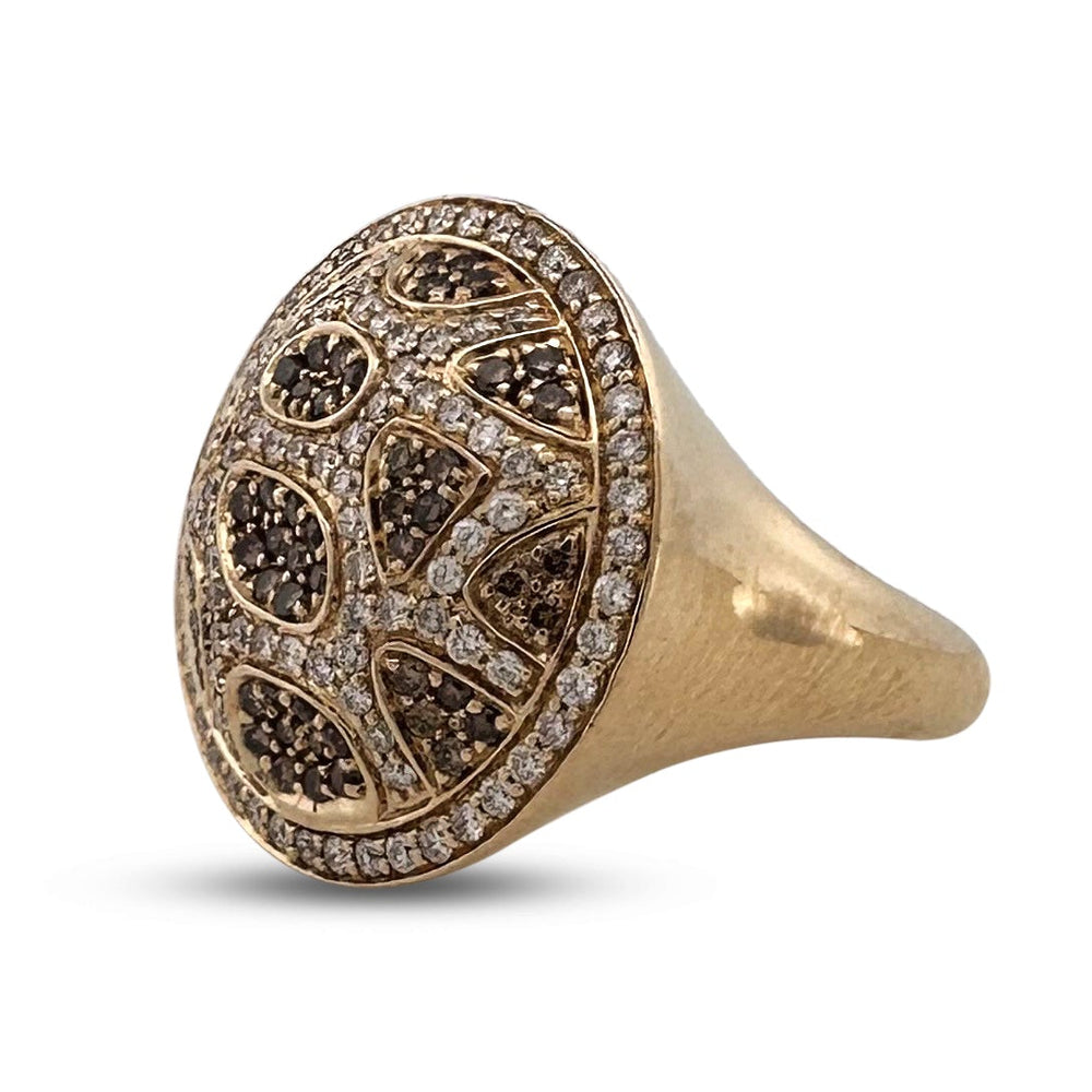 0.50ctw Brown and Colorless Round Brilliant Diamond Leopard Cocktail Ring in 14k Yellow Gold