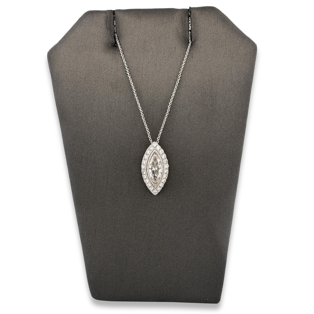 2.35ctw Marquise & Round Brilliant Halo Natural Diamond Pendant Necklace in 14k White Gold