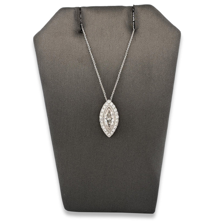 2.35ctw Marquise & Round Brilliant Halo Natural Diamond Pendant Necklace in 14k White Gold