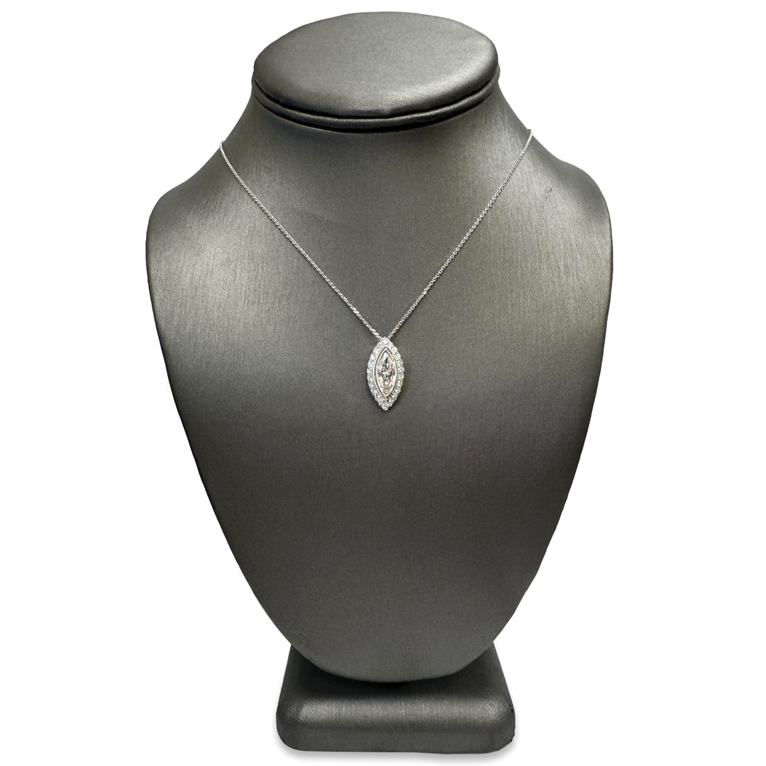 2.35ctw Marquise & Round Brilliant Halo Natural Diamond Pendant Necklace in 14k White Gold