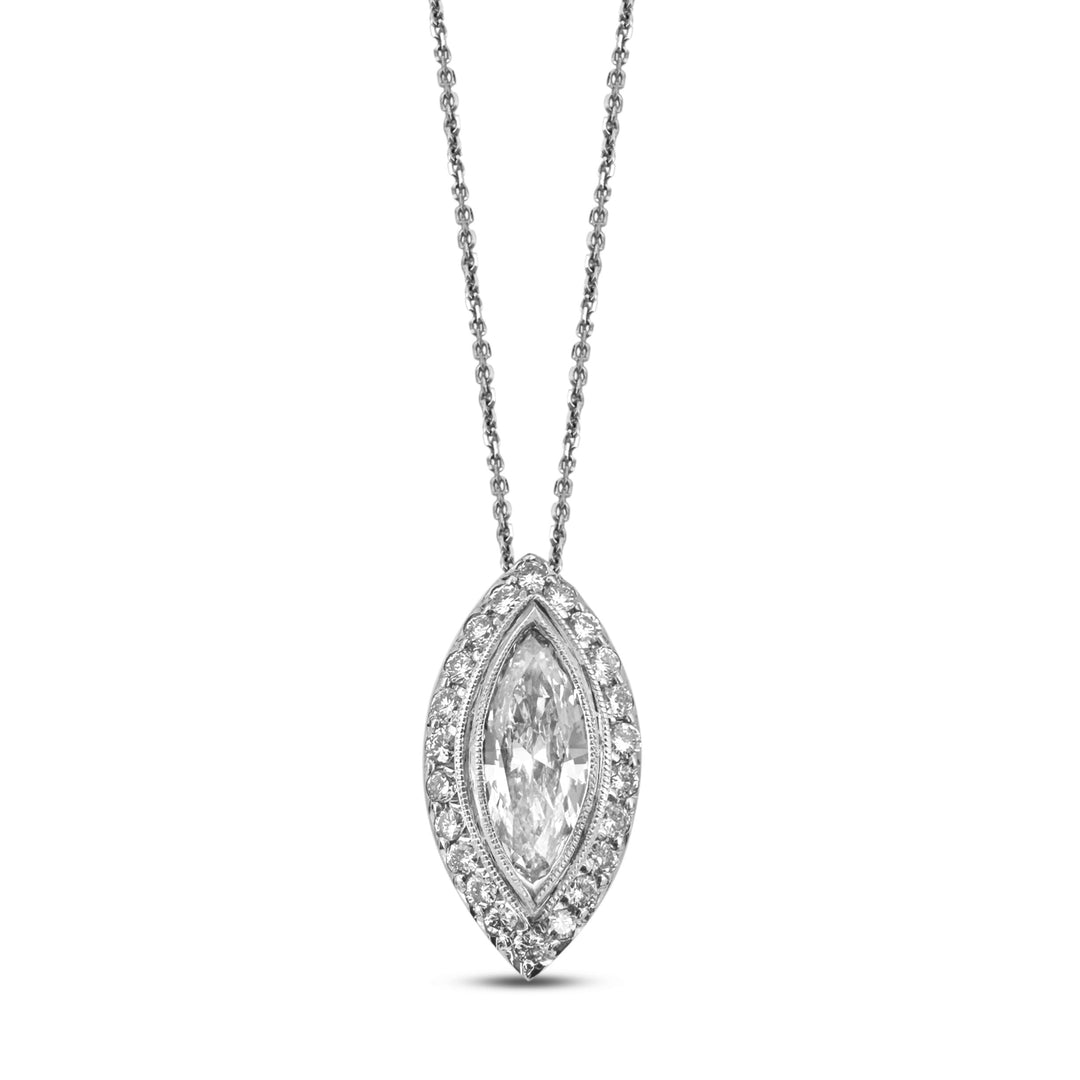 2.35ctw Marquise & Round Brilliant Halo Natural Diamond Pendant Necklace in 14k White Gold