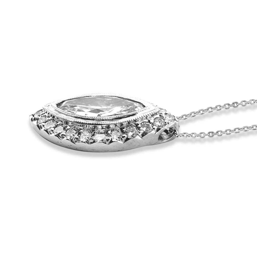 2.35ctw Marquise & Round Brilliant Halo Natural Diamond Pendant Necklace in 14k White Gold