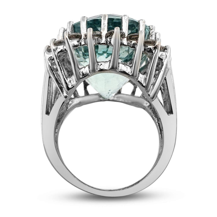 25cts Oval Aquamarine with Round Brilliant Natural Diamonds Cocktail Ring in 14k White Gold