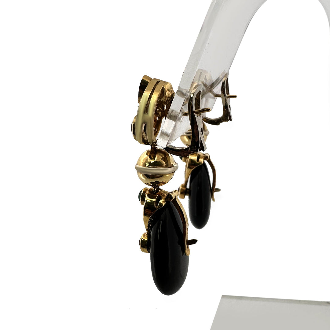 Vintage Multi Gemstone and Natural Diamond Drop Earrings in 18k Yellow Gold