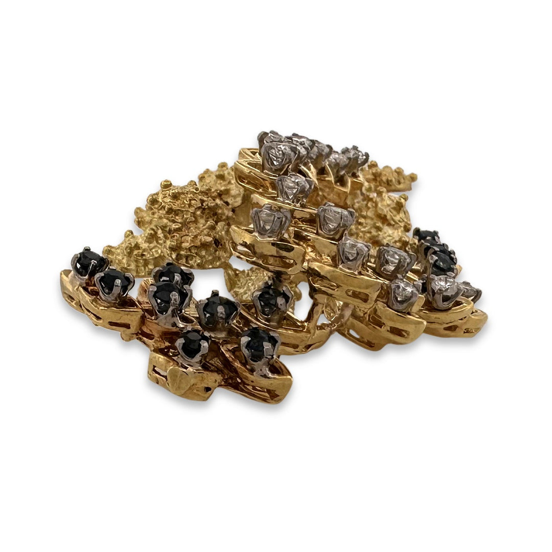 Vintage Sapphire & Natural Diamond Swag Brooch in 18k Yellow & White Gold