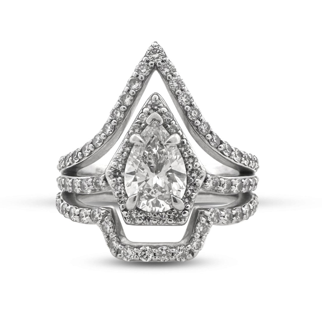 GIA Graded 1.04ct Pear Center with Round Brilliants Natural Diamond Engagement Ring in 14k White Gold