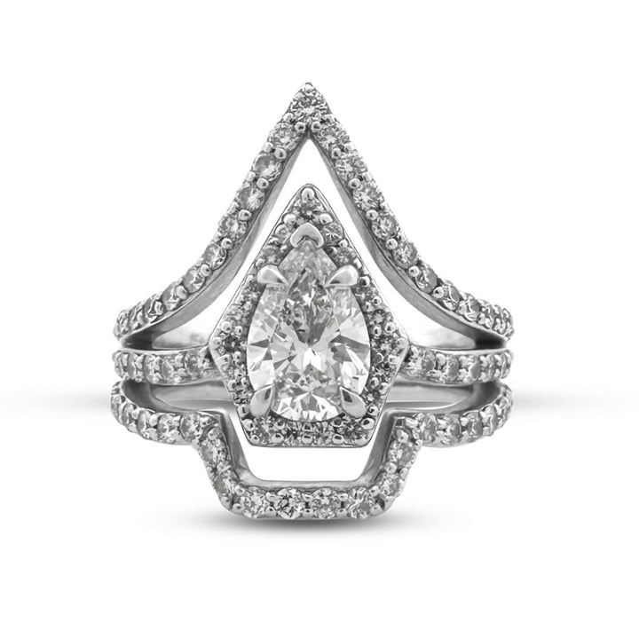 GIA Graded 1.04ct Pear Center with Round Brilliants Natural Diamond Engagement Ring in 14k White Gold