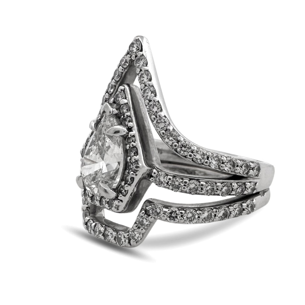 GIA Graded 1.04ct Pear Center with Round Brilliants Natural Diamond Engagement Ring in 14k White Gold