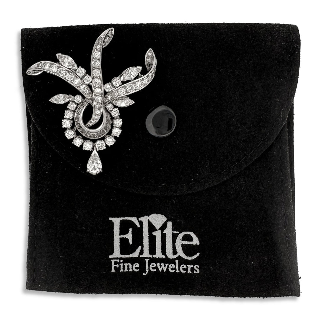 Vintage 3ctw Round, Marquise, Pear and Baguette Cut Natural Diamond Spray Brooch in Platinum