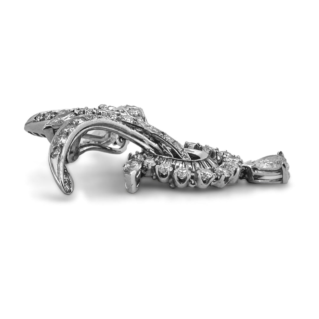 Vintage 3ctw Round, Marquise, Pear and Baguette Cut Natural Diamond Spray Brooch in Platinum