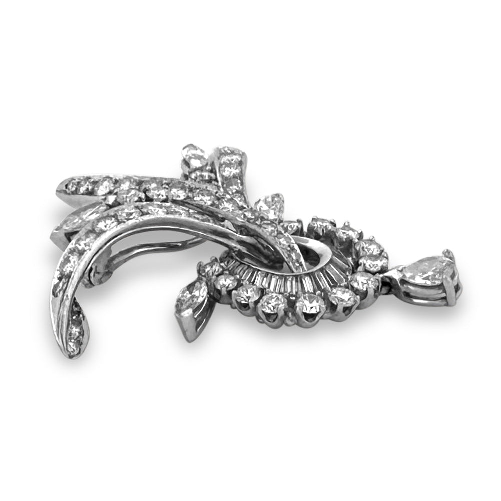 Vintage 3ctw Round, Marquise, Pear and Baguette Cut Natural Diamond Spray Brooch in Platinum