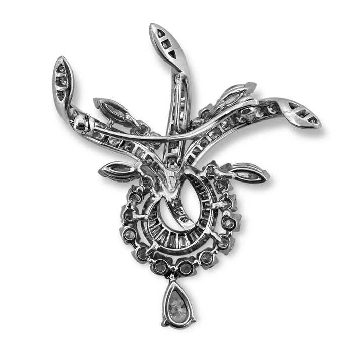 Vintage 3ctw Round, Marquise, Pear and Baguette Cut Natural Diamond Spray Brooch in Platinum