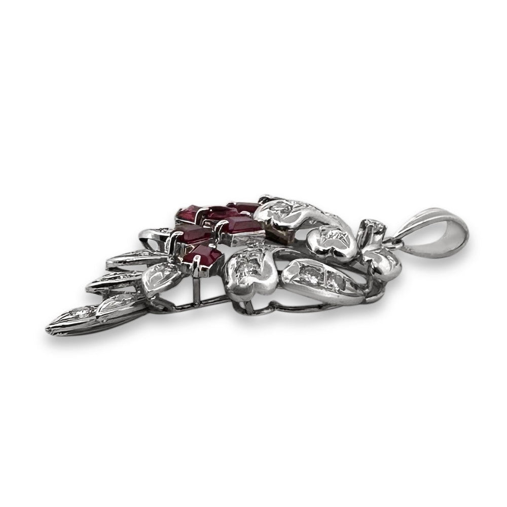 Vintage Ruby and Diamond Cluster Pendant in Platinum