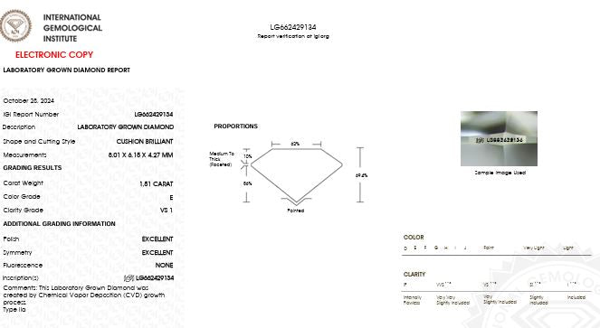 IGI Graded 1.51ct Cushion Cut with Round Brilliant Lab-Grown Diamond Engagement Ring in 14k Yellow Gold