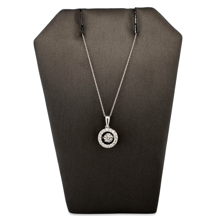 0.82ctw Round Brilliant Natural Dancing Diamond Pendant Necklace in 14k White Gold