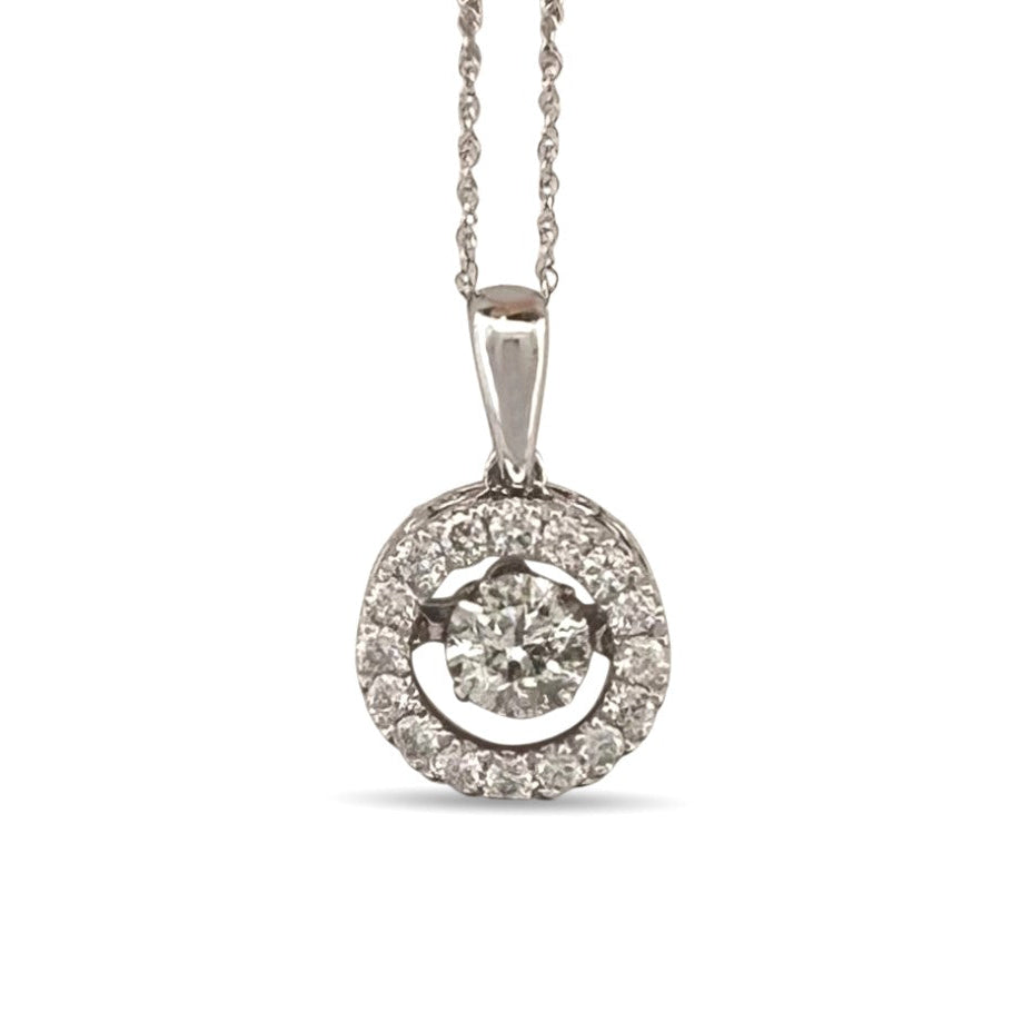 0.82ctw Round Brilliant Natural Dancing Diamond Pendant Necklace in 14k White Gold