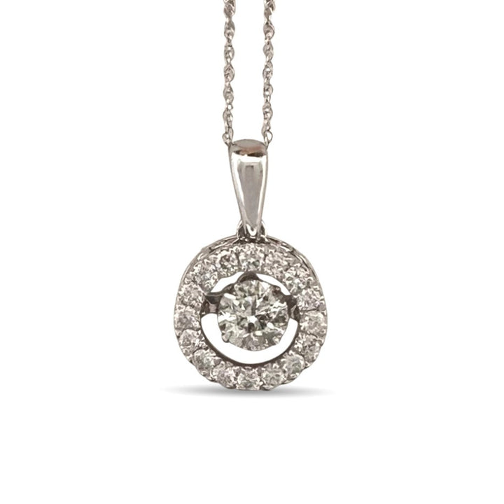 0.82ctw Round Brilliant Natural Dancing Diamond Pendant Necklace in 14k White Gold