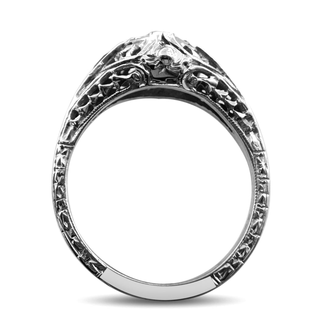 Art Deco 0.55ct Transitional Cut Natural Diamond & Synthetic Sapphire Engagement Ring in 18k White Gold