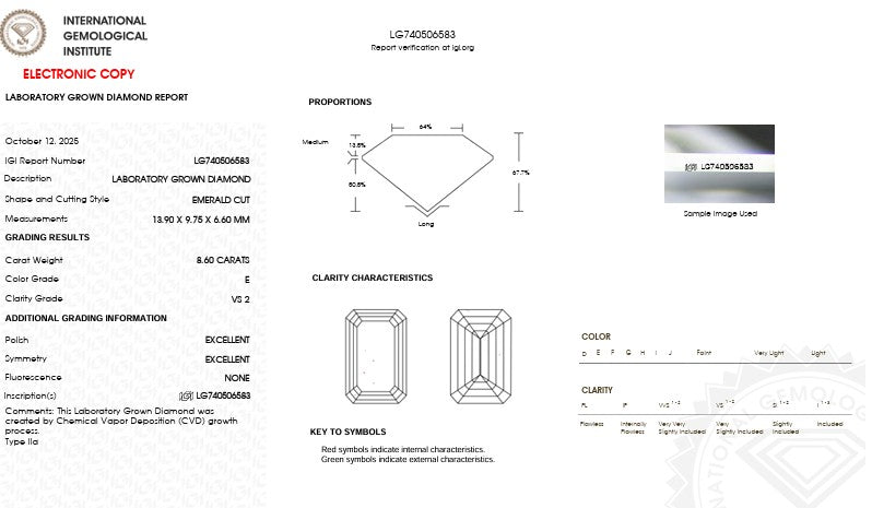 IGI Graded 8.60ct Emerald Cut Center with Baguette Sides & Hidden Halo Lab-Grown Diamond Engagement Ring 14k White Gold