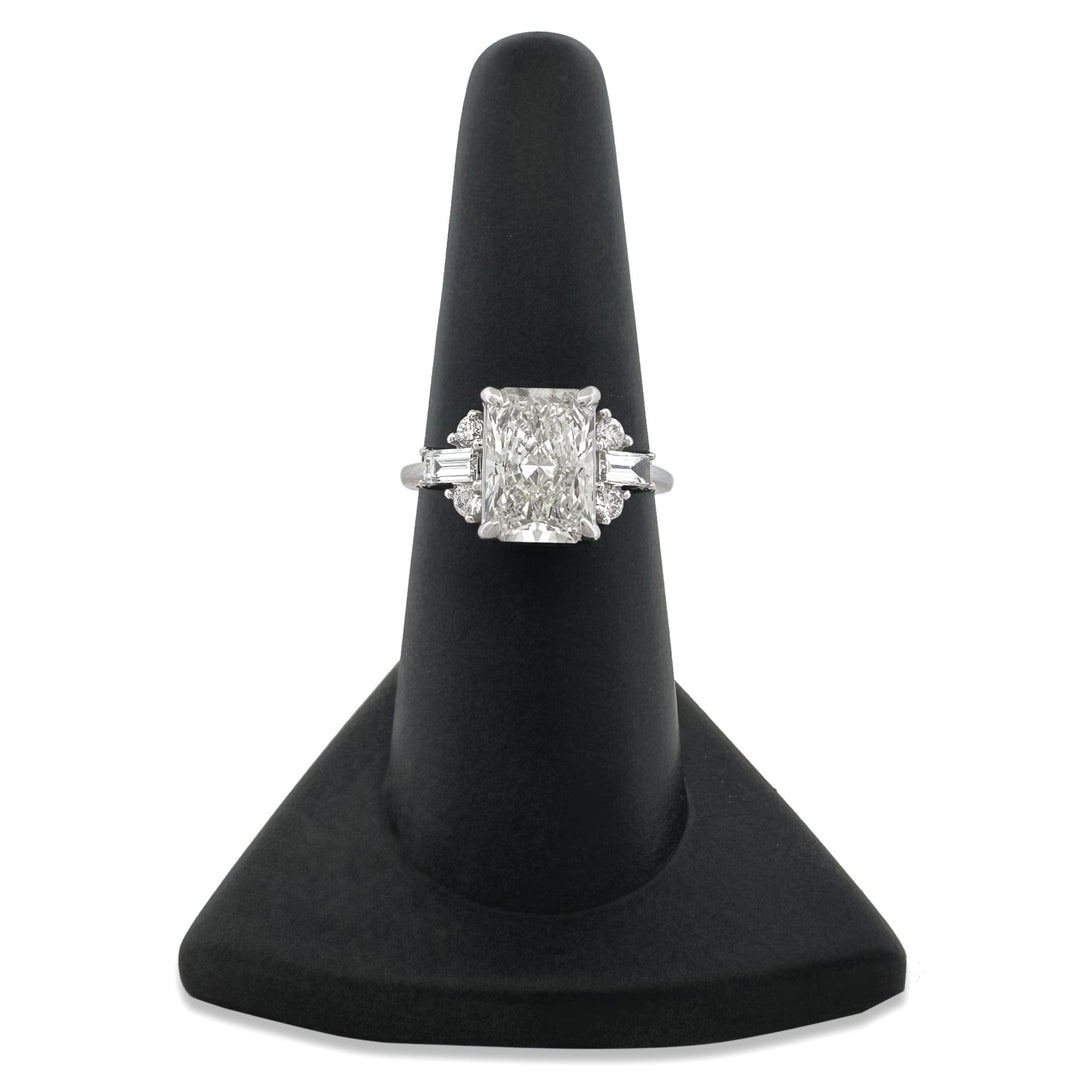 IGI Graded 2.76ct Radiant Cut Center with Baguette & Round Lab-Grown Diamond Engagement Ring 14k White Gold